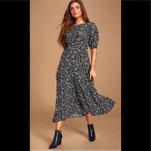 Free People Jessie Black Floral Midi Dress 10 NWT